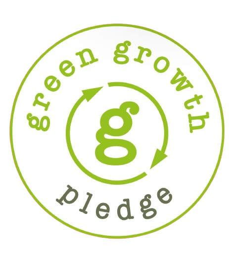 Green Growth Pledge - circular badge with green arrow and the letter g