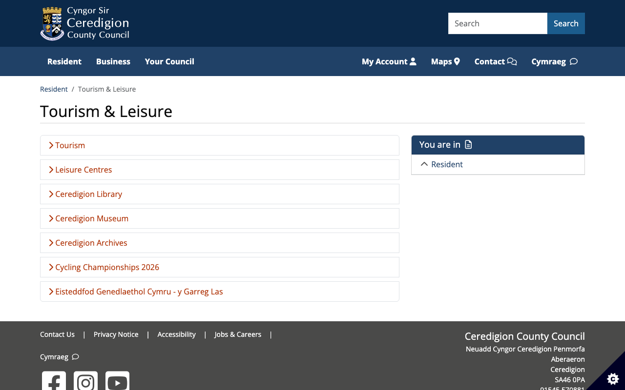 Screenshot of the Ceredigion County Council website